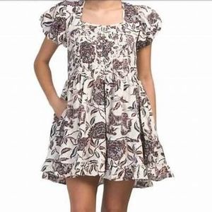 House of Harlow 1960 Ozzie Babydoll Mini Dress large Boho Cream Floral